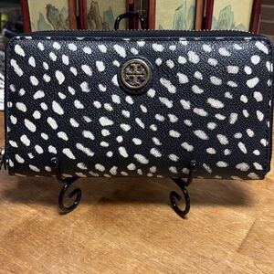 Tory Burch Black and Cream Spotted Wallet